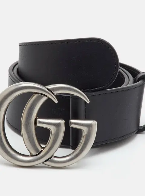Gucci GG Marmont 75CM Black Leather Buckle Belt