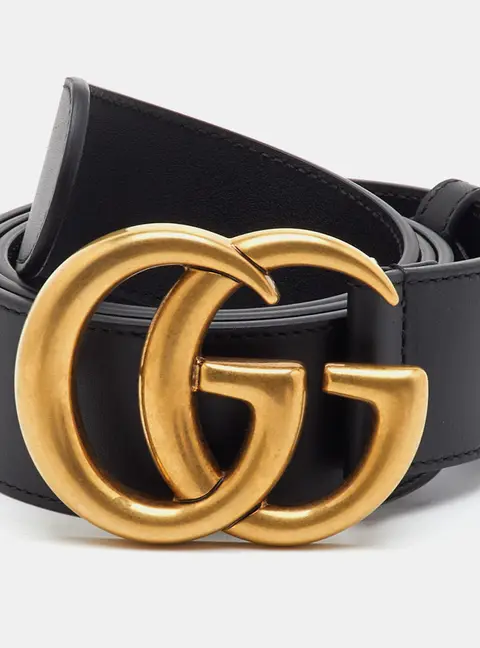 Gucci GG Marmont 95CM Black Leather Double G Buckle Belt