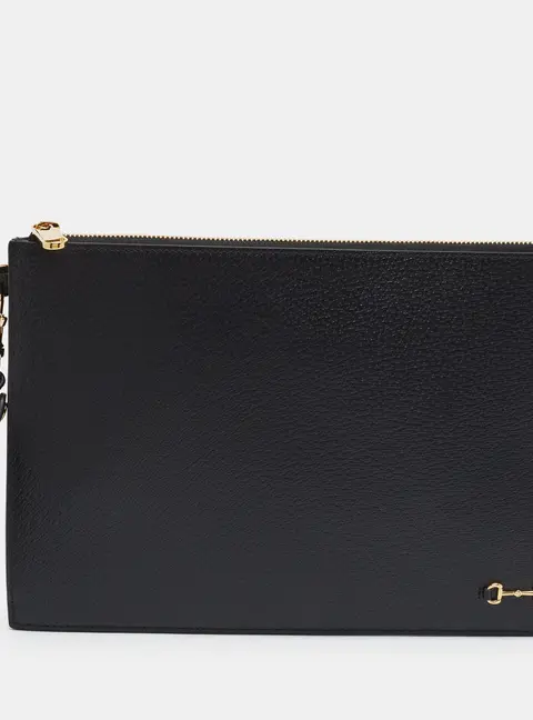 Gucci Horsebit Black Leather Wristlet Clutch