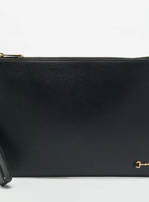 Gucci Horsebit Black Leather Wristlet Clutch