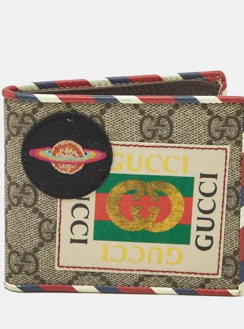 Gucci Courrier UFO Embroidered Multicolor GG Supreme Canvas and Leather Bifold Wallet