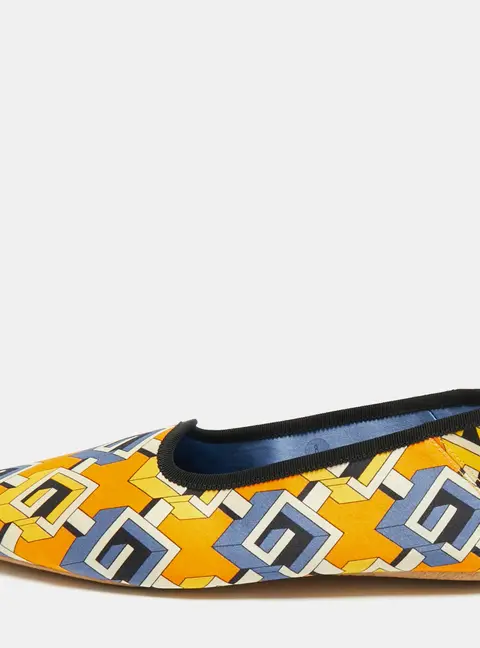 Gucci Orange/Blue Geometric G Print Satin Smoking Slippers Size 42