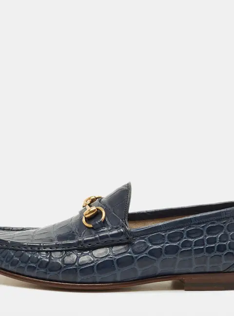 Gucci 1953 Horsebit Size 41.5 Blue Crocodile Loafers