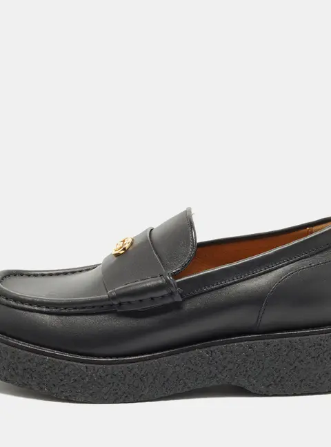 Gucci Interlocking G Size 41 Black Leather Loafers