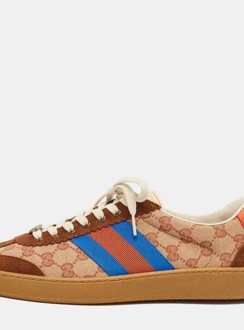 Gucci G74 Size 43 Red/Beige GG Canvas and Suede Low Top Sneakers