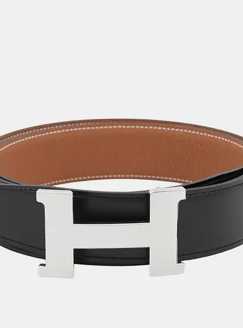 Hermes Constance 32mm Black Gold Box Calfskin Togo Calfskin Leather Men's Belt 100