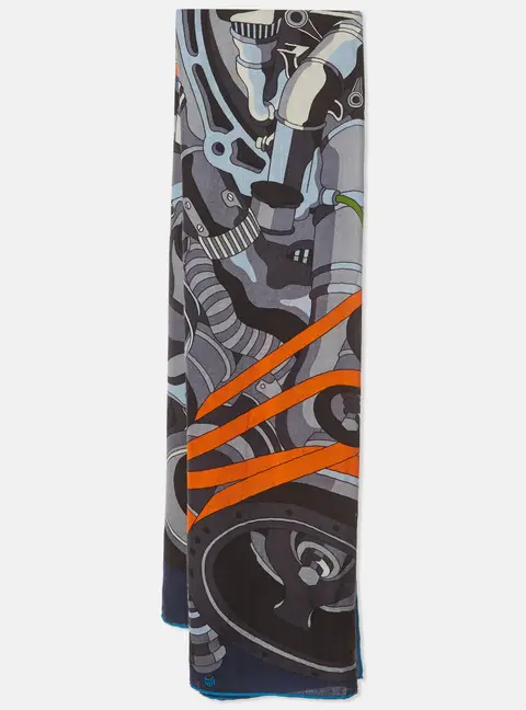 Herm&egrave;s Blue 600 Chevaux Cashmere and Silk Blend Scarf