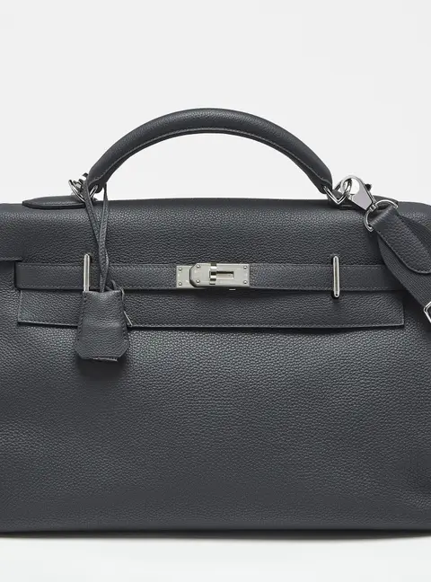Hermes Kelly Maxi 42 Palladium Finish Gris Misty Togo Leather Top Handle Bag
