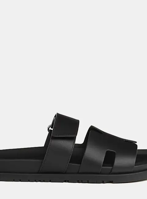 Hermes Chypre Sandal Size 44 Noir Calfskin