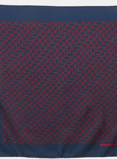 Herm&egrave;s Navy Horseshoe Print Silk Pocket Square