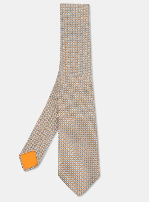 Herm&egrave;s Grey/Orange Patterned Silk Tie