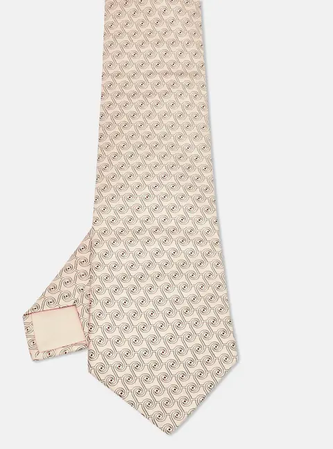 Hermes Pink Geometric Spiral Print Silk Traditional Tie