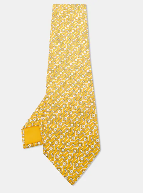 Herm&egrave;s Yellow Geometric Print Silk Tie