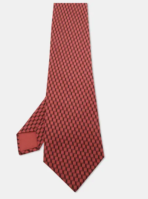 Hermes Burgundy Geometric Pattern Silk Tie
