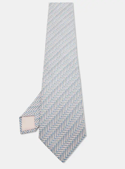 Hermes Pink Chevron Pattern Silk Tie
