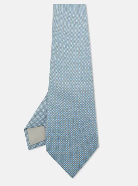 Hermes Blue/Grey Geometric Circle Pattern Silk Tie