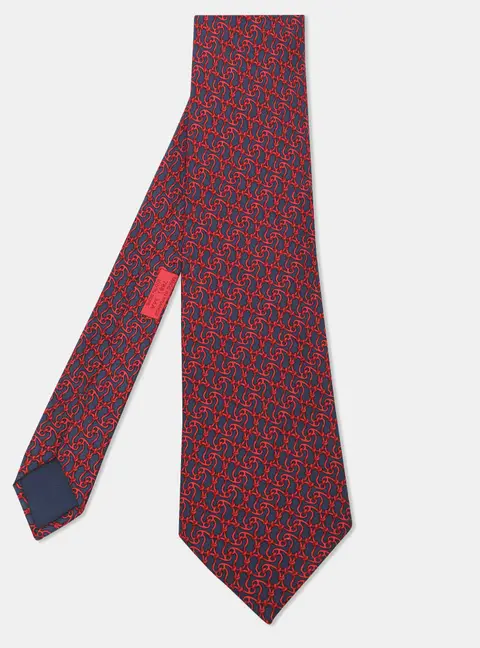 Hermes Red/Blue Patterned Silk Neck Tie