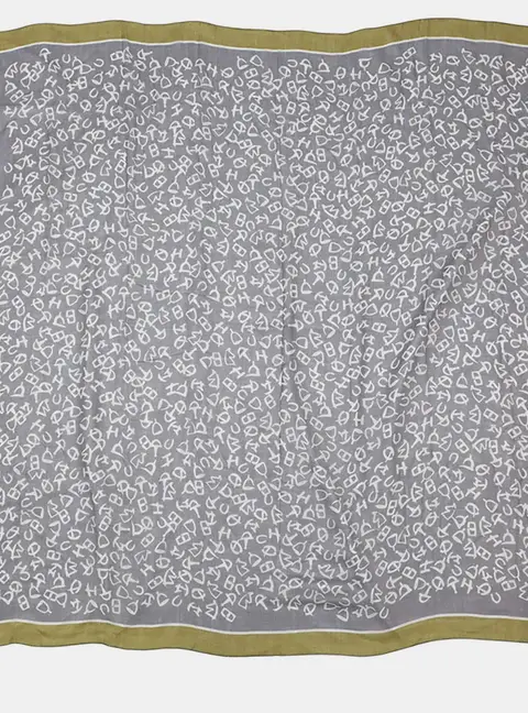 Hermes Carr H Calligraphy Equestre Size 140 Gravier/Chartreuse/Atlantic Cashmere Silk
