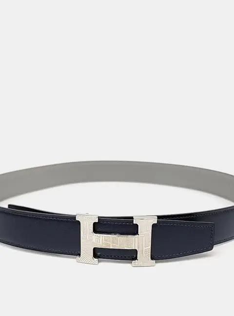Herm&egrave;s Blue/Grey Leather H Reversible Belt (W)