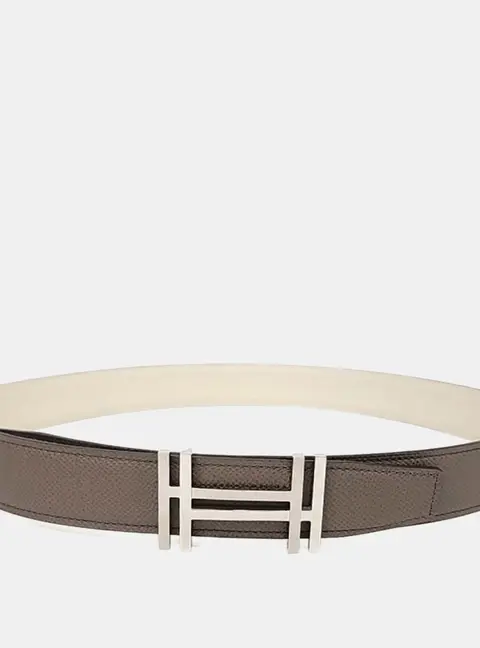 Herm&egrave;s Brown/Cream Leather H Reversible Belt (W)