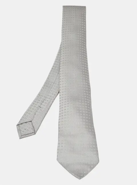 Hermes Grey Monogram Jacquard Silk Faconnee H Tie