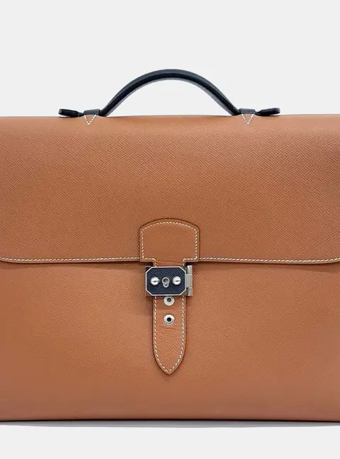 Hermes Sac a Depeches 38 Gold Cuir Epsom Leather Briefcase Bag