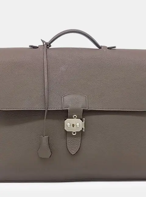 Hermes Sac A Depeche 38 Beige Grey Togo Calfskin Leather Briefcase Bag