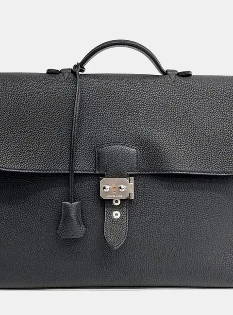 Hermes Sac A Depeches Light Black Togo Calfskin Leather Briefcase Bag