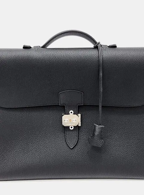 Hermes Black Leather Herm&egrave;s Sac &agrave; D&eacute;p&ecirc;che Light 1-37 (B)