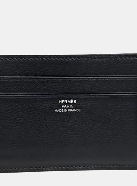 Hermes Black Leather Silkyin Card Holder (K)