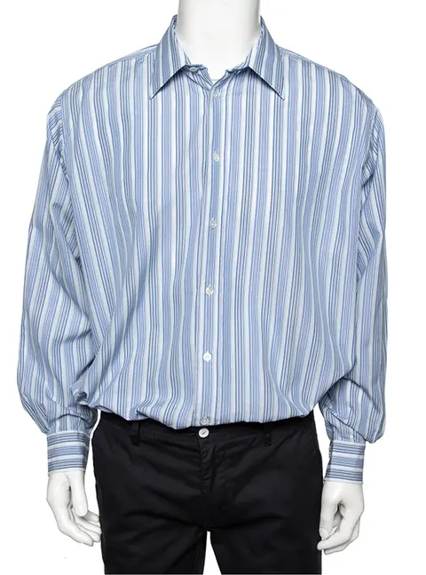 Hermes Blue Striped Cotton Long Sleeve Shirt 3XL