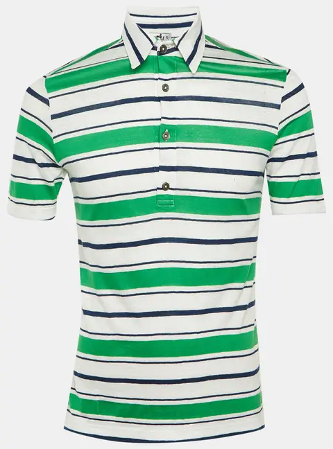 Hermes Green Striped Linen & Cotton Polo T-Shirt XS