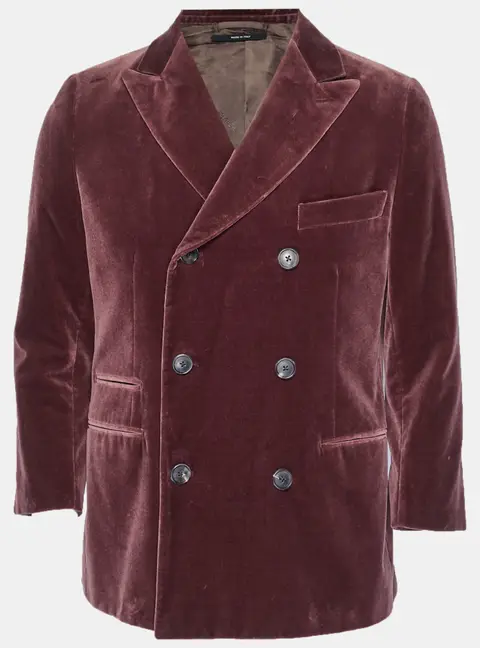 Hermes Burgundy Velvet Double Breasted Blazer XL