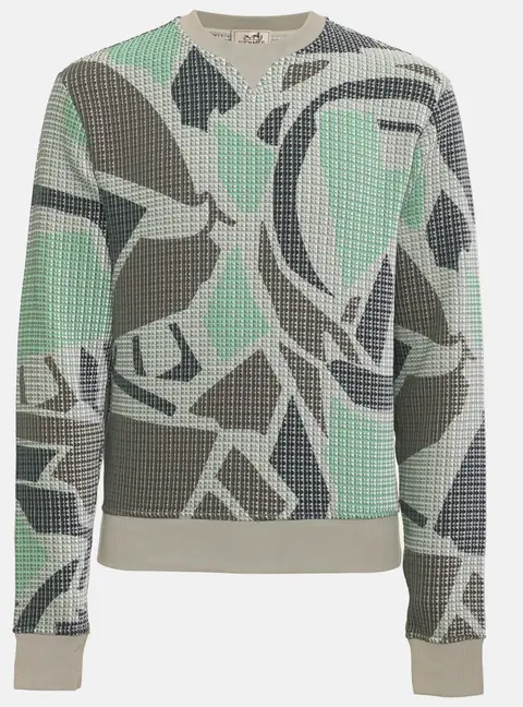 Hermes Multicolor 3D Geometric Waffle Knit Crewneck Sweater M