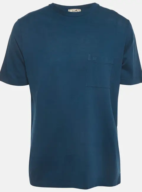 Hermes Teal Blue Cotton Pique Crew Neck T-Shirt L
