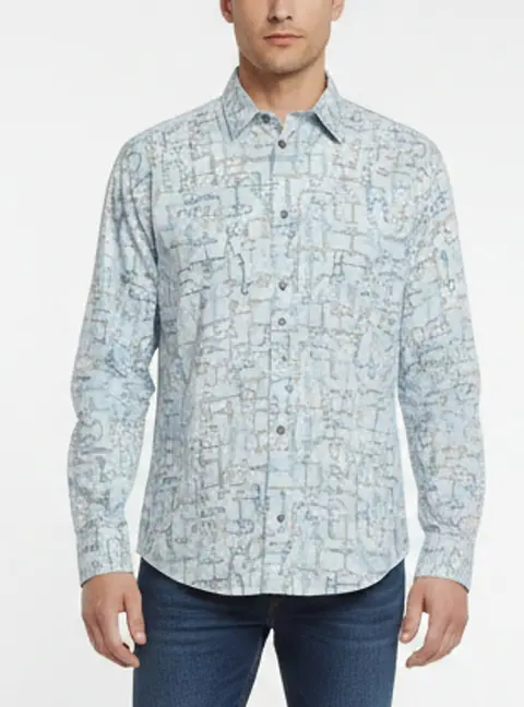 Hermes Blue Mors and Mors Floute Print Cotton Shirt M