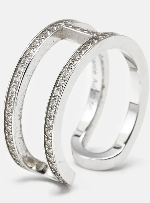 Herm&egrave;s Ever Cha&icirc;ne d'Ancre Diamonds 18k White Gold Ring Size 56