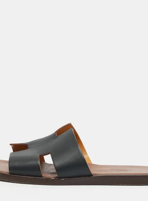 Hermes Izmir Size 40.5 Navy Blue Leather Flat Slide