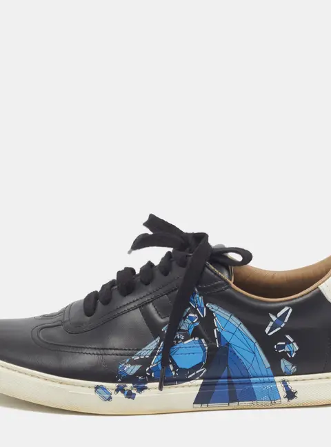 Herm&egrave;s H Quicker Size 42 Black/White Leather Low Top Sneakers