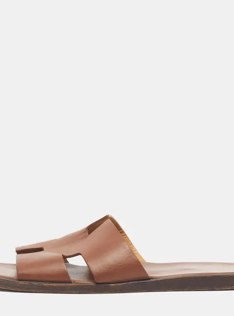 Herm&egrave;s Izmir Size 41 Brown Leather Flat Slide