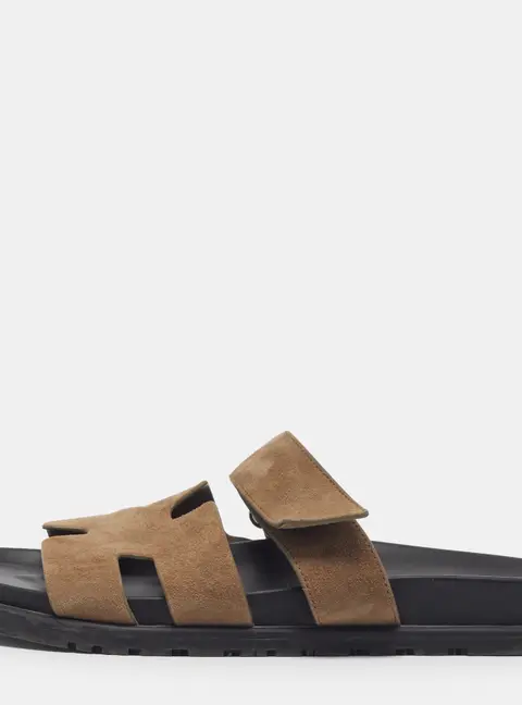 Hermes Chypre Size 42.5 Brown Suede Flat Slides