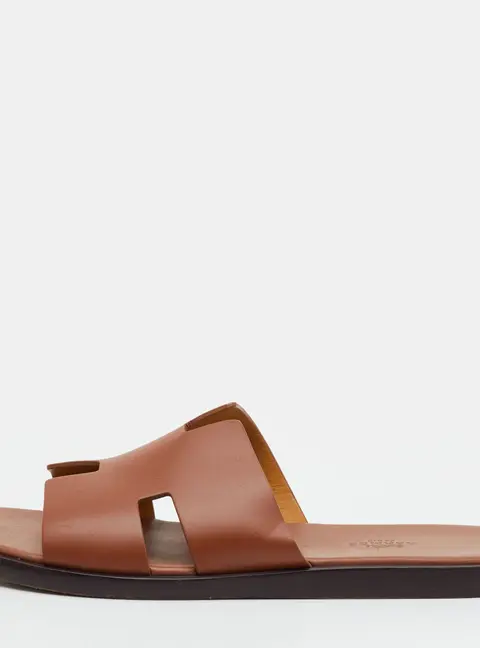 Hermes Izmir Size 40 Brown Leather Flat Slide Sandals