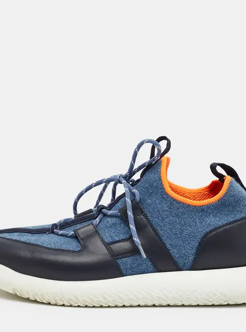 Hermes Duel Size 43 Two Tone Knit Fabric and Leather Low Top Sneakers