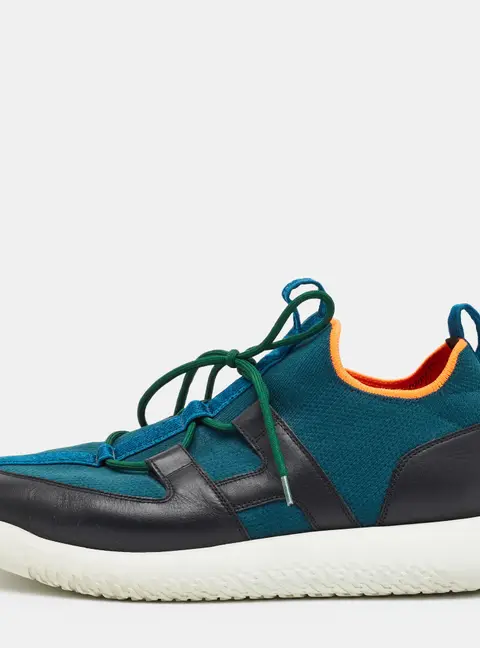 Hermes Duel Size 43 Two Tone Knit Fabric and Leather Low Top Sneakers