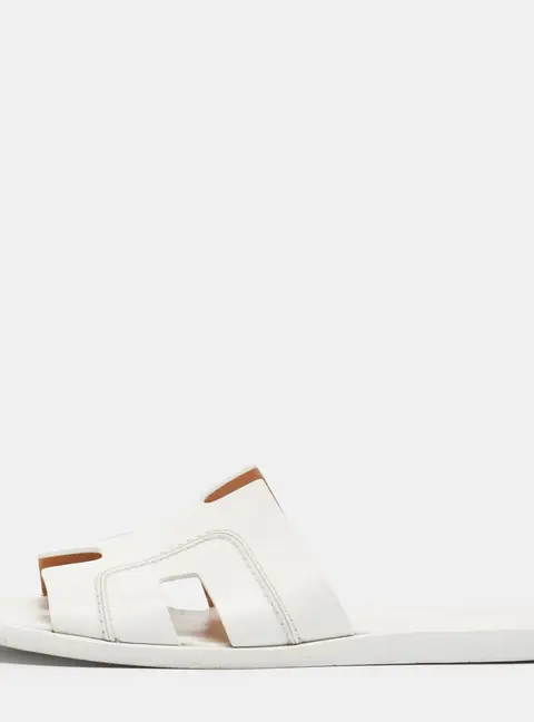 Hermes Izmir Size 43.5 White Leather Flat Slides