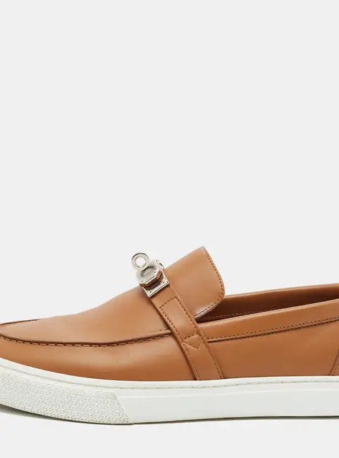 Hermes Game Size 41 Brown Leather Slip On Sneakers