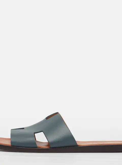 Hermes Izmir Size 44 Blue Leather Flat Slides