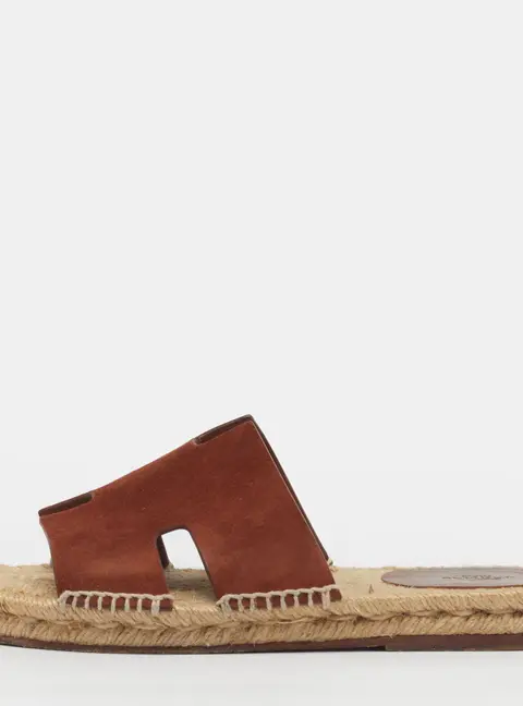 Hermes Antigua Size 39 Brown Suede Espadrille Flats
