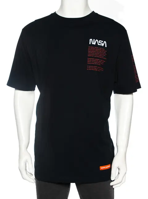 Heron Preston Black Cotton NASA Facts Logo Print Short Sleeve T-Shirt S