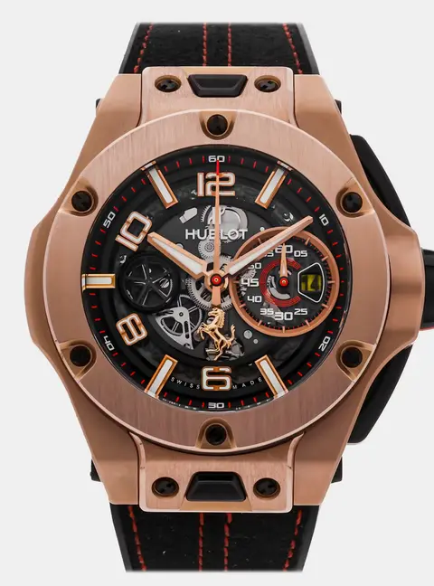 Hublot Big Bang Unico Ferrari Limited Edition 402.OX.0138.WR Automatic Black Dial 18k Rose Gold Men's Wristwatch 45mm